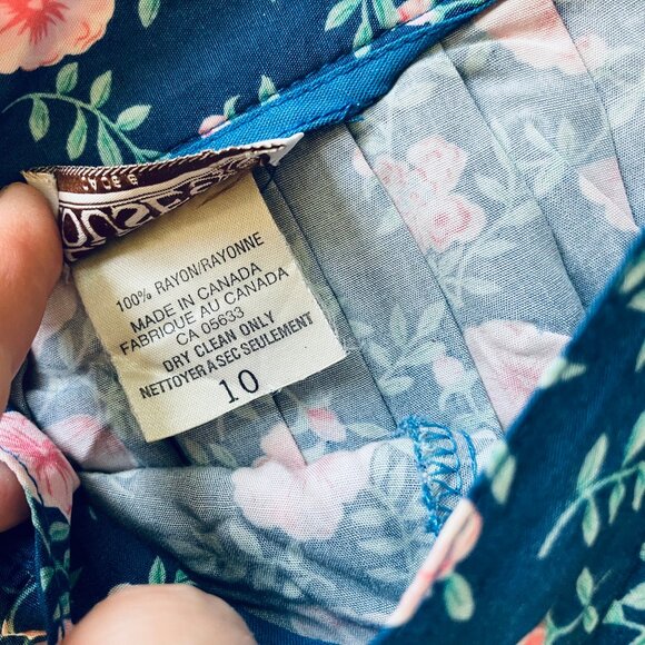 Heritage House Blue Floral Maxi Skirt Pleated Vintage 80s Made in Canada - Picture 4 of 5